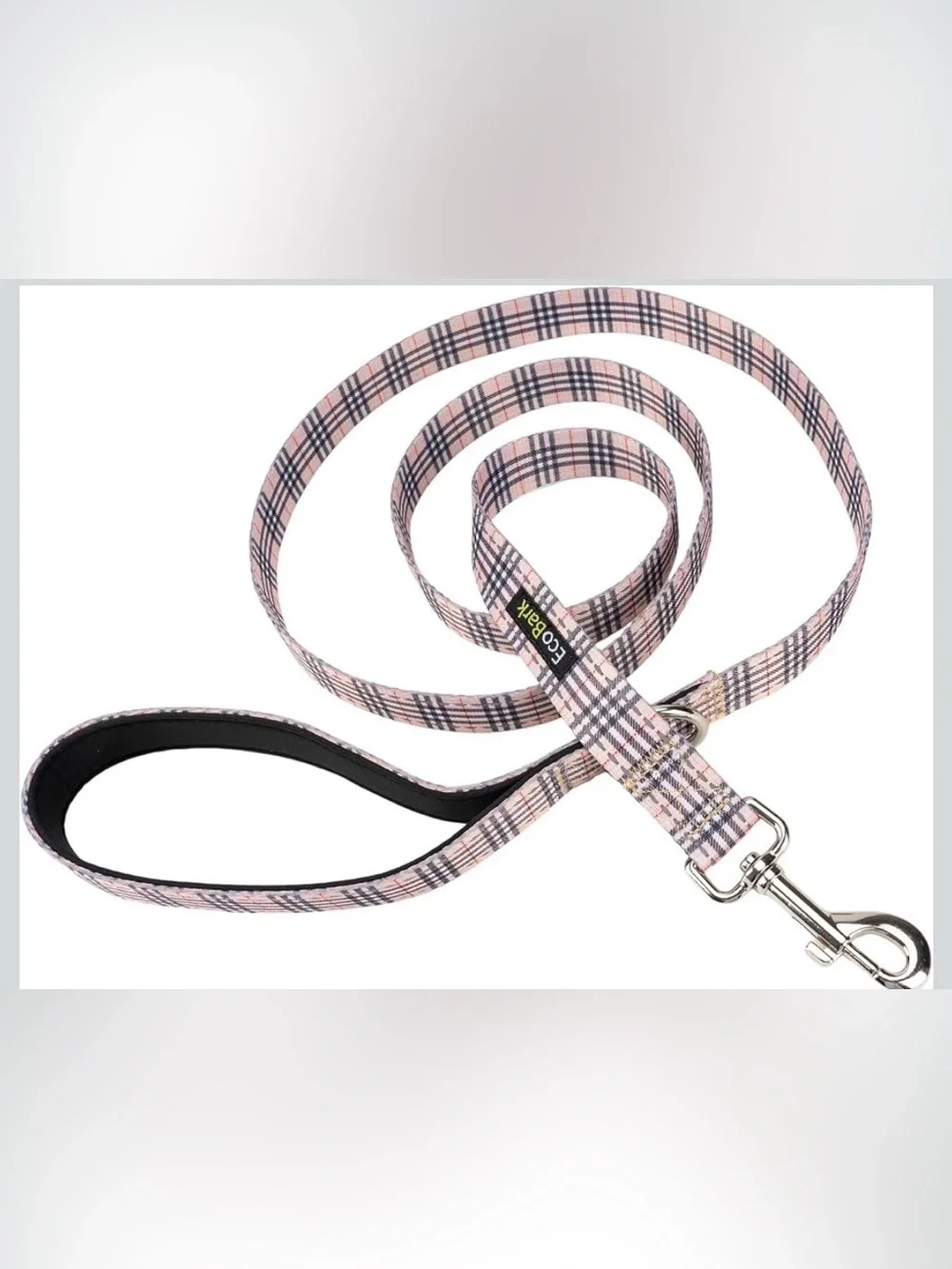 EcoBark Teacup Dog Leash, Soft & Reflective Toy Breed Leashes, Tan Plaid Strong
